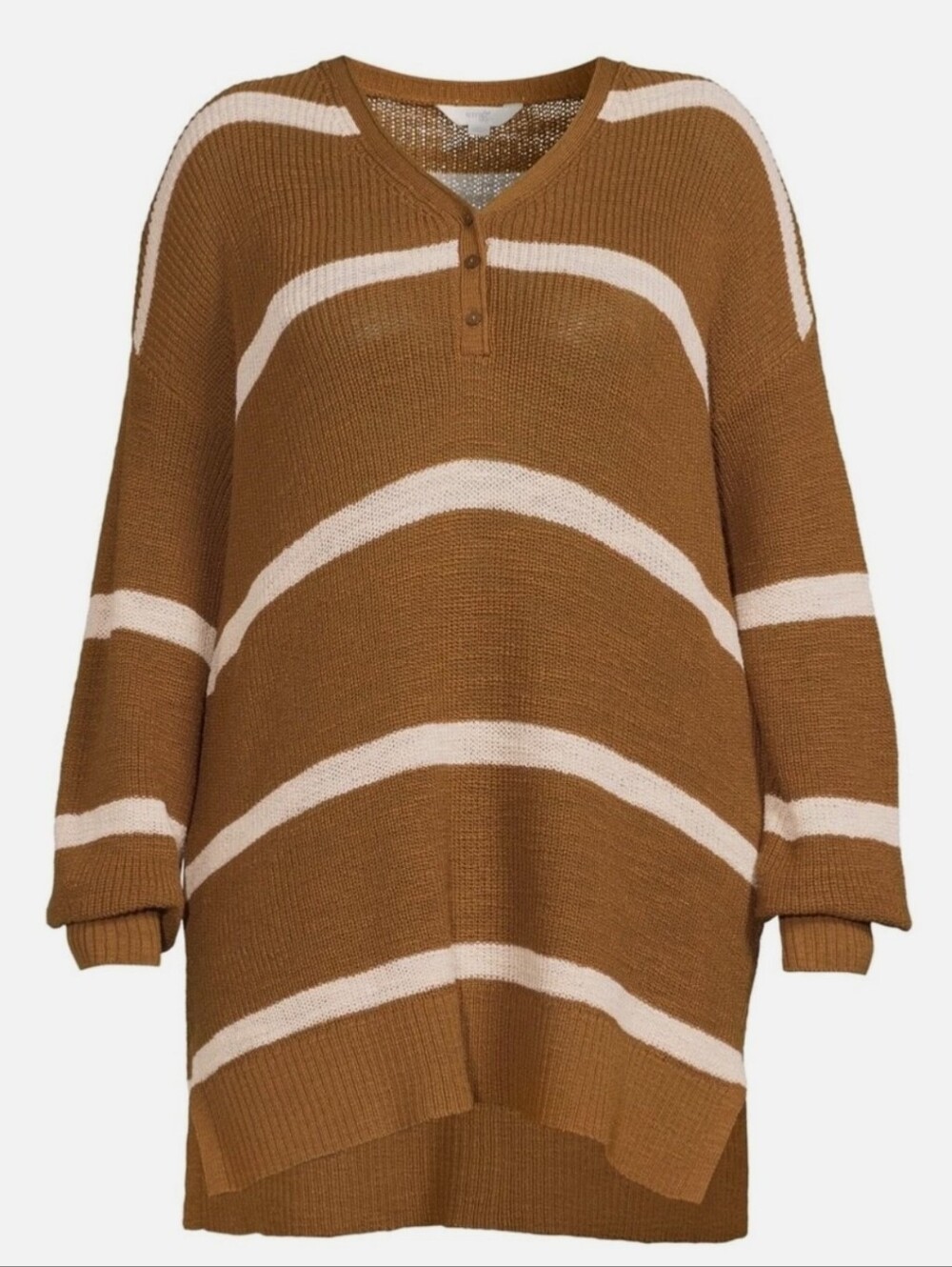 Plus Size Striped V-Neck Sweater in Brown & White Like New